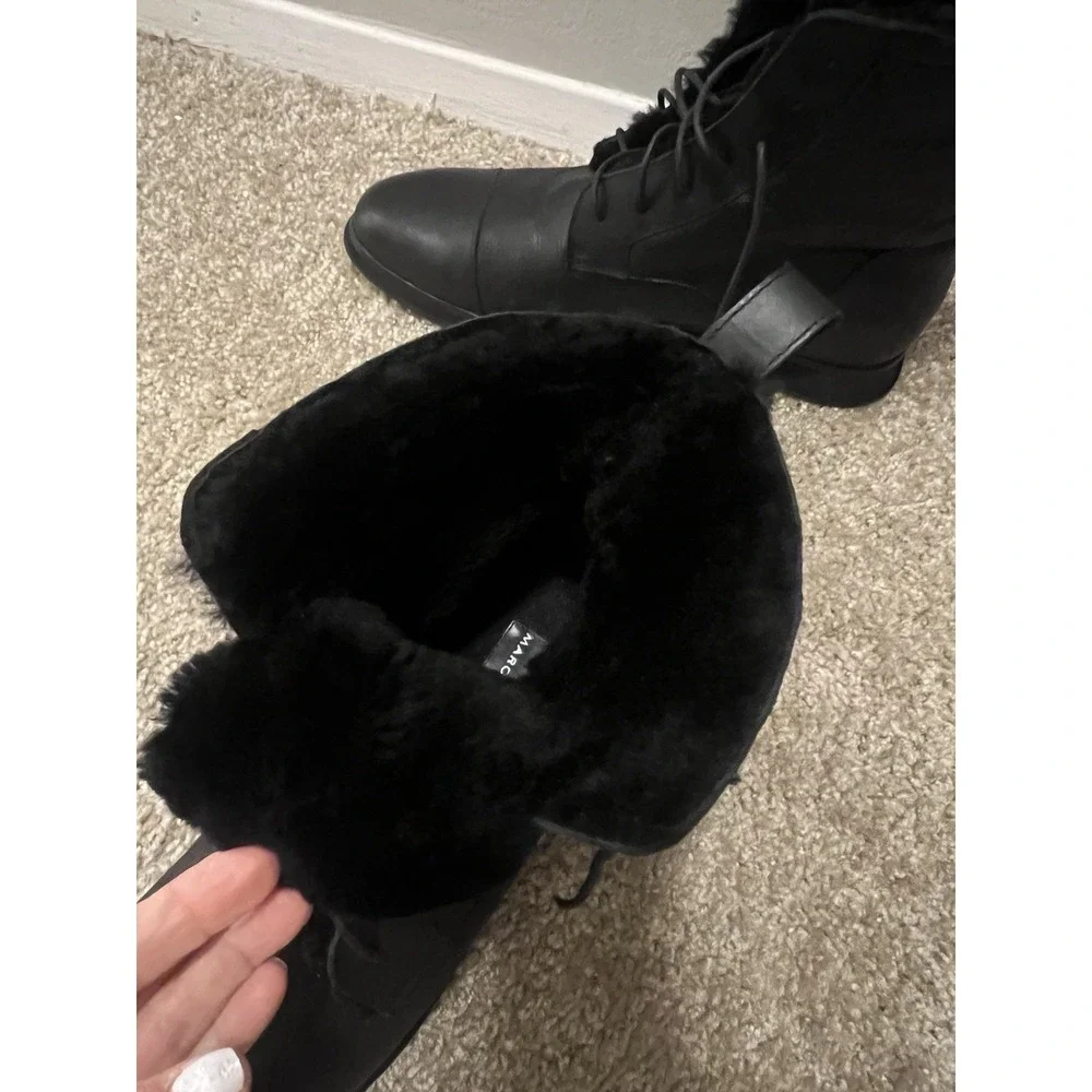 Marc Nolan Ryker Boots Sz 12 Black Leather Sheepskin Lined